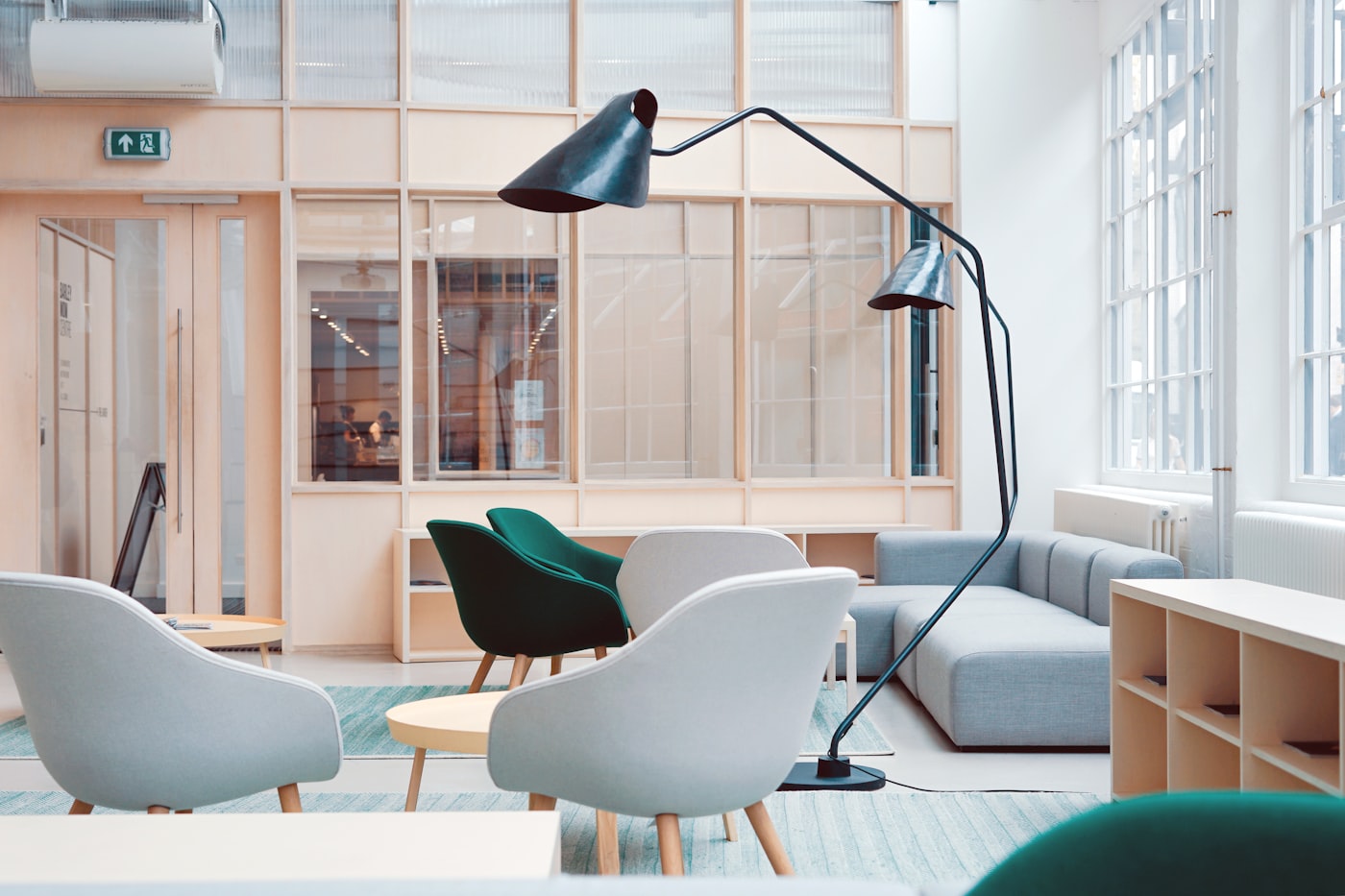 Comfortable lounge seating in an office waiting area