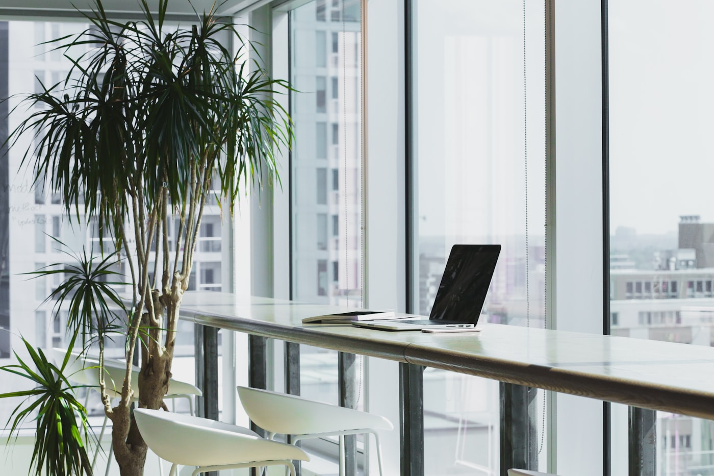 Bright window-side workspace in a small office suite